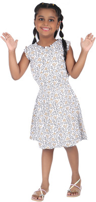 YOUNG BIRDS Girls Midi/Knee Length Casual Dress(White, Sleeveless)