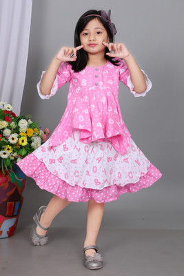 UpTrending Indi Girls Below Knee Party Dress(Pink, 3/4 Sleeve)