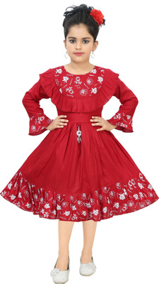UNICKFASHION Girls Below Knee Festive/Wedding Dress(Blue, Full Sleeve)