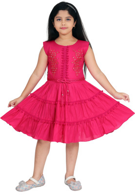 HMS KOLKATA Girls Midi/Knee Length Casual Dress(Multicolor, Sleeveless)