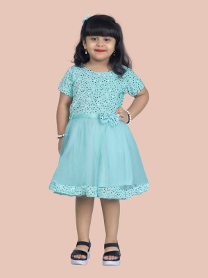 Shree fashion fab Indi Girls Midi/Knee Length Casual Dress(Light Blue, Short Sleeve)