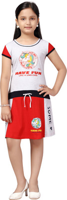 MUHURATAM Indi Girls Midi/Knee Length Casual Dress(Multicolor, Short Sleeve)