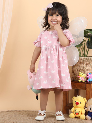 POLKA TOTS Baby Girls Midi/Knee Length Casual Dress(Pink, Half Sleeve)