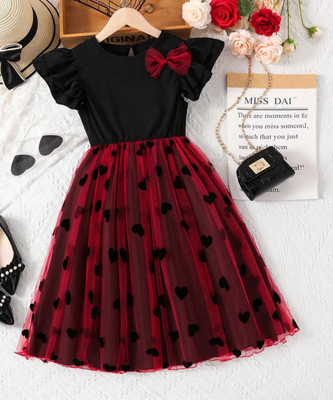 MANSICREATION Baby Girls Midi/Knee Length Festive/Wedding Dress(Maroon, Short Sleeve)