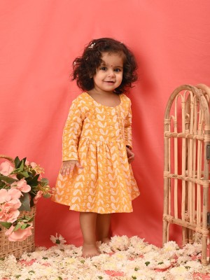 VASTRAMAY SISHU Indi Baby Girls Midi/Knee Length Casual Dress(Orange, 3/4 Sleeve)