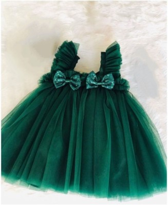 aliyaenterprise Girls Above Knee Festive/Wedding Dress(Green, Sleeveless)