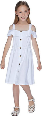 Fairy Dolls Indi Girls Midi/Knee Length Casual Dress(White, Short Sleeve)