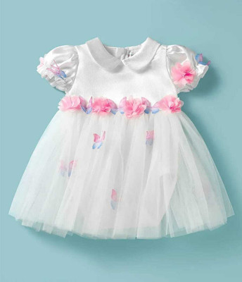 A&A FASHION Baby Girls Midi/Knee Length Festive/Wedding Dress(White, Short Sleeve)