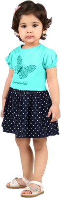 PY PINKYOU Indi Baby Girls Midi/Knee Length Casual Dress(Light Blue, Short Sleeve)