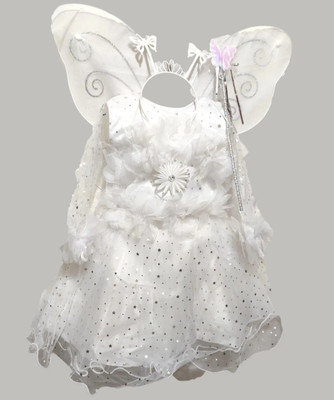 ARUNA CREATIONn Girls Midi/Knee Length Party Dress(White, Sleeveless)