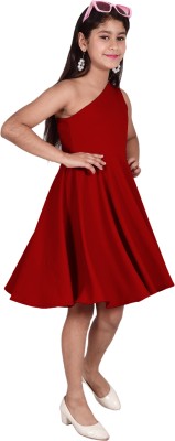 PERFECTPIVOT Girls Midi/Knee Length Casual Dress(Red, Sleeveless)