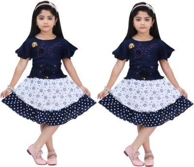 Nazrana Girls Midi/Knee Length Casual Dress(Blue, Cap Sleeve)