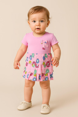Clothe Funn Girls Midi/Knee Length Casual Dress(Pink, Sleeveless)