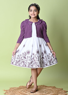 BARKAT DESIGNING PLANET Girls Above Knee Casual Dress(Multicolor, 3/4 Sleeve)