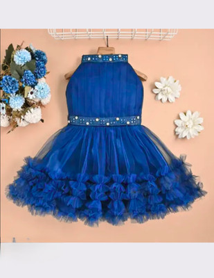 SJGARMENTS Indi Baby Girls Above Knee Party Dress(Blue, Sleeveless)