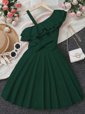 SAPL Girls Midi/Knee Length Casual Dress(Green, Sleeveless)