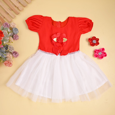 LITTLE DRESSES Baby Girls Below Knee Party Dress(Red, White, Short Sleeve)