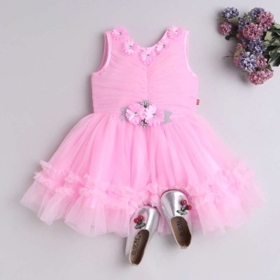 creative creation Girls Midi/Knee Length Casual Dress(Pink, Sleeveless)