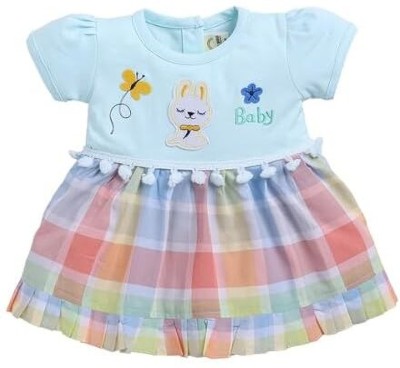 Baby World Baby Girls Below Knee Casual Dress(Light Blue, Half Sleeve)