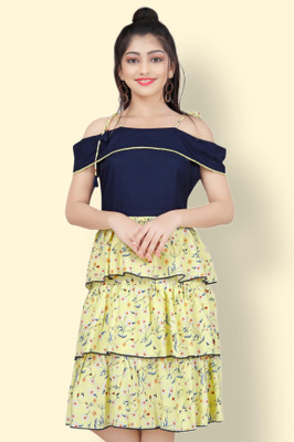 Tinyworld Girls Midi/Knee Length Casual Dress(Yellow, Sleeveless)