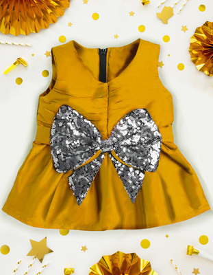 KAARIGARI Baby Girls Midi/Knee Length Party Dress(Gold, Sleeveless)