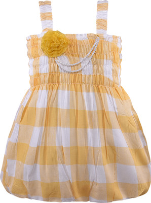 Wishkaro Girls Midi/Knee Length Casual Dress(Yellow, Sleeveless)