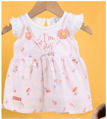 Kiko Indi Baby Girls Midi/Knee Length Casual Dress(Pink, Sleeveless)