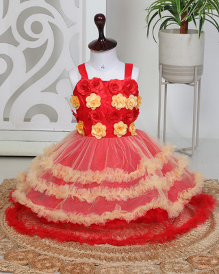 RKTM Girls Below Knee Festive/Wedding Dress(Multicolor, Sleeveless)