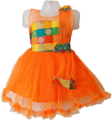 paridhaanmart Indi Baby Girls Midi/Knee Length Party Dress(Yellow, Sleeveless)