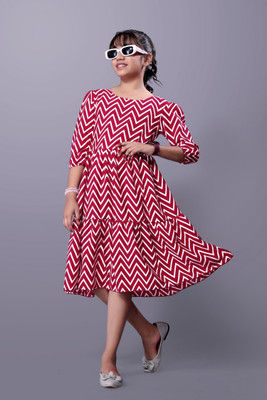 Meraki Fab Girls Midi/Knee Length Casual Dress(Maroon, 3/4 Sleeve)