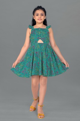 Mirrow Trade Girls Above Knee Casual Dress(Green, Sleeveless)