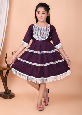 KF Kolkata Fashion Girls Midi/Knee Length Festive/Wedding Dress(Purple, 3/4 Sleeve)