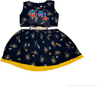 maheveenfashion Baby Girls Midi/Knee Length Casual Dress(Blue, Sleeveless)