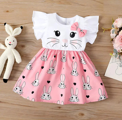 HOTY & NAUGHTY Baby Girls Midi/Knee Length Casual Dress(White, Short Sleeve)