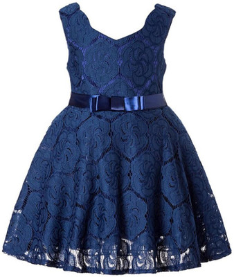 Wish littlle Girls Midi/Knee Length Party Dress(Blue, Sleeveless)