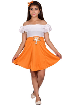 PERFECTPIVOT Girls Above Knee Casual Dress(Yellow, Short Sleeve)