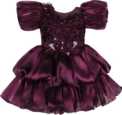 Wishkaro Baby Girls Midi/Knee Length Party Dress(Purple, Cap Sleeve)
