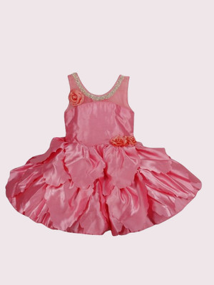 Bhakuni Girls Midi/Knee Length Casual Dress(Pink, Sleeveless)