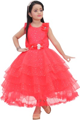 IKONIC FASHION Girls Maxi/Full Length Party Dress(Red, Sleeveless)
