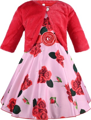 Wishkaro Girls Midi/Knee Length Party Dress(Red, 3/4 Sleeve)