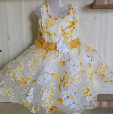 Mom and Me Girls Below Knee Party Dress(Yellow, Sleeveless)