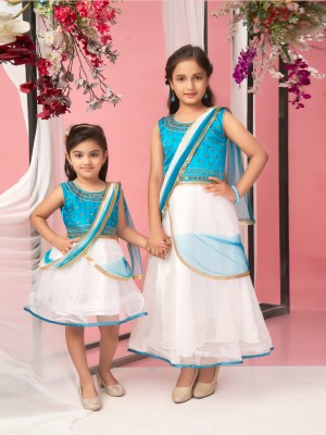 Aarika Girls Midi/Knee Length Festive/Wedding Dress(Light Blue, Sleeveless)