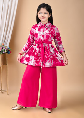 Vastra Girls Festive & Party Kurta and Palazzo Set(Pink Pack of 1)