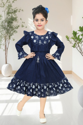 UNICKFASHION Girls Below Knee Festive/Wedding Dress(Blue, Full Sleeve)