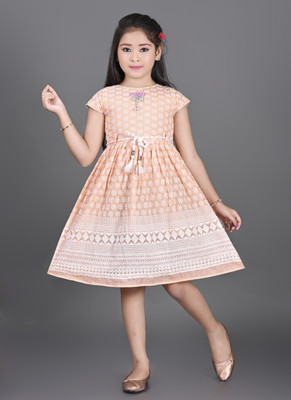 FANTABULASTIC Indi Girls Below Knee Festive/Wedding Dress(Yellow, Short Sleeve)
