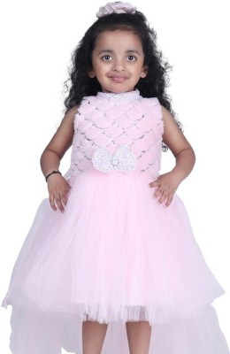 stylestorm Girls Below Knee Festive/Wedding Dress(Pink, Sleeveless)