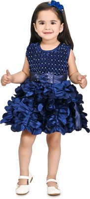 Zenat Girls Midi/Knee Length Party Dress(Blue, Sleeveless)