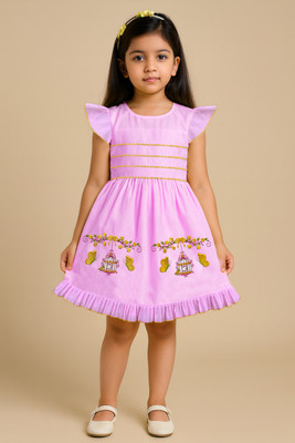 BLUEBARIC Girls Midi/Knee Length Casual Dress(Pink, Cap Sleeve)