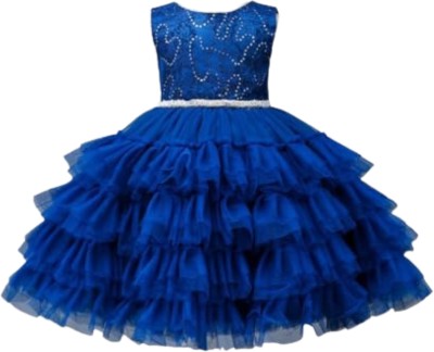 RUMOUR Indi Girls Midi/Knee Length Party Dress(Blue, Sleeveless)