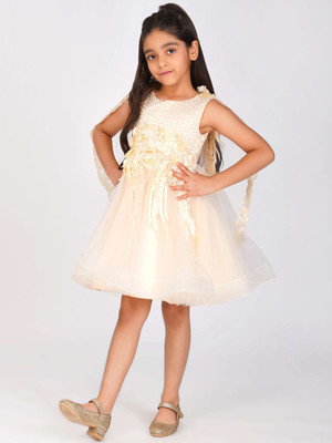 CREATIVE KID'S Indi Girls Midi/Knee Length Party Dress(Beige, Sleeveless)